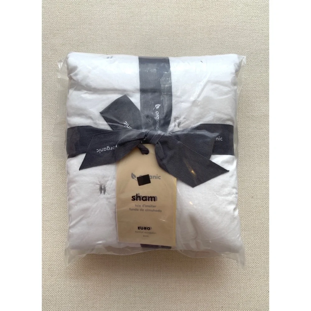 NWT West Elm Euro Pillow Sham - Organic Wash Quilted Cotton - White & Grey